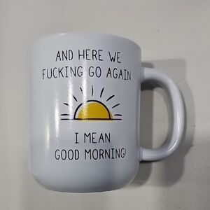 White and Yellow Ceramic Mug with Humorous Sun Design